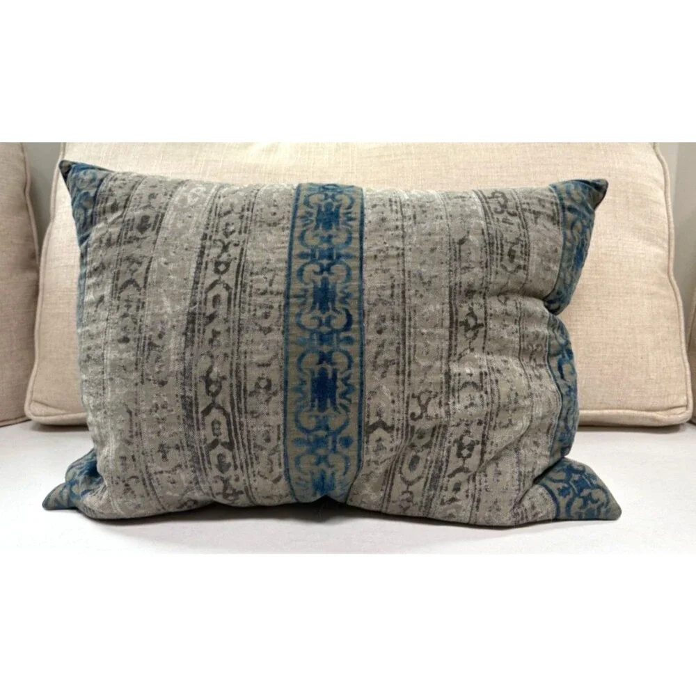2 Custom Kilim Ikat Block Print Lumbar Throw Pillows 24